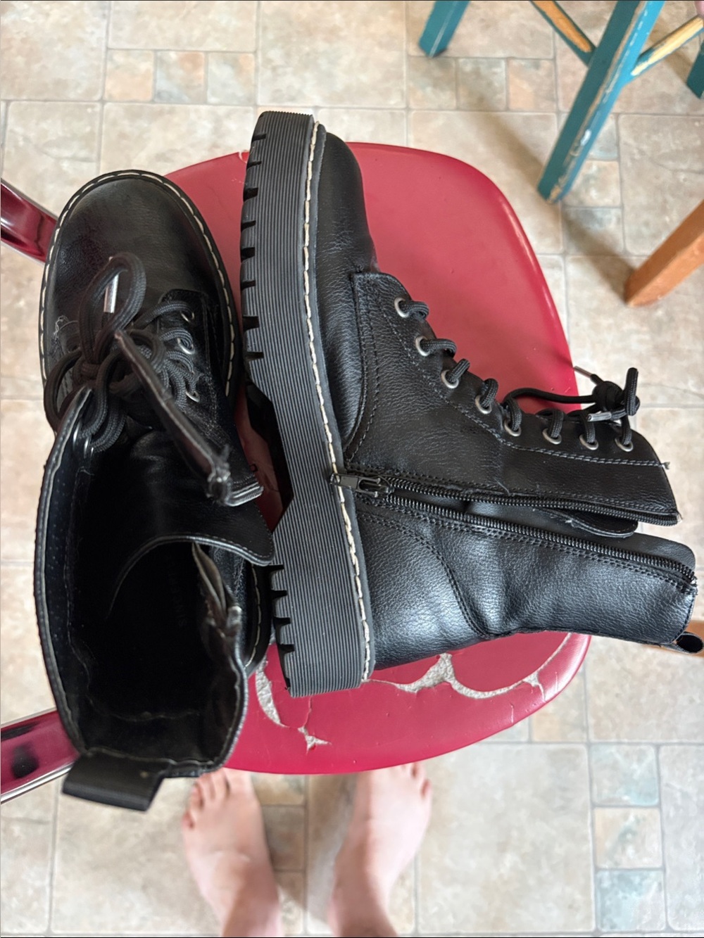 Black Lace-Up Combat Boots with Side Zip